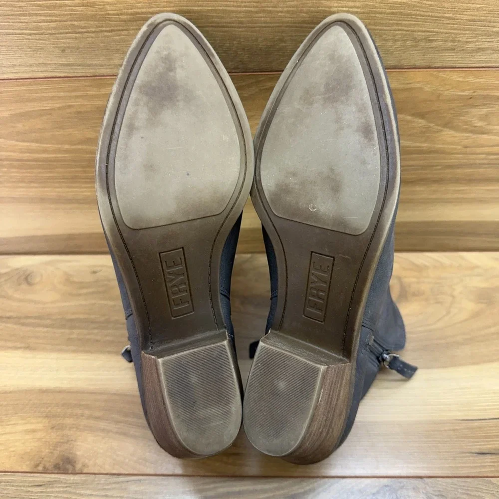 Frye Judith Double Zip Ankle Booties Size 9.5 M Charcoal Gray Leather Festival